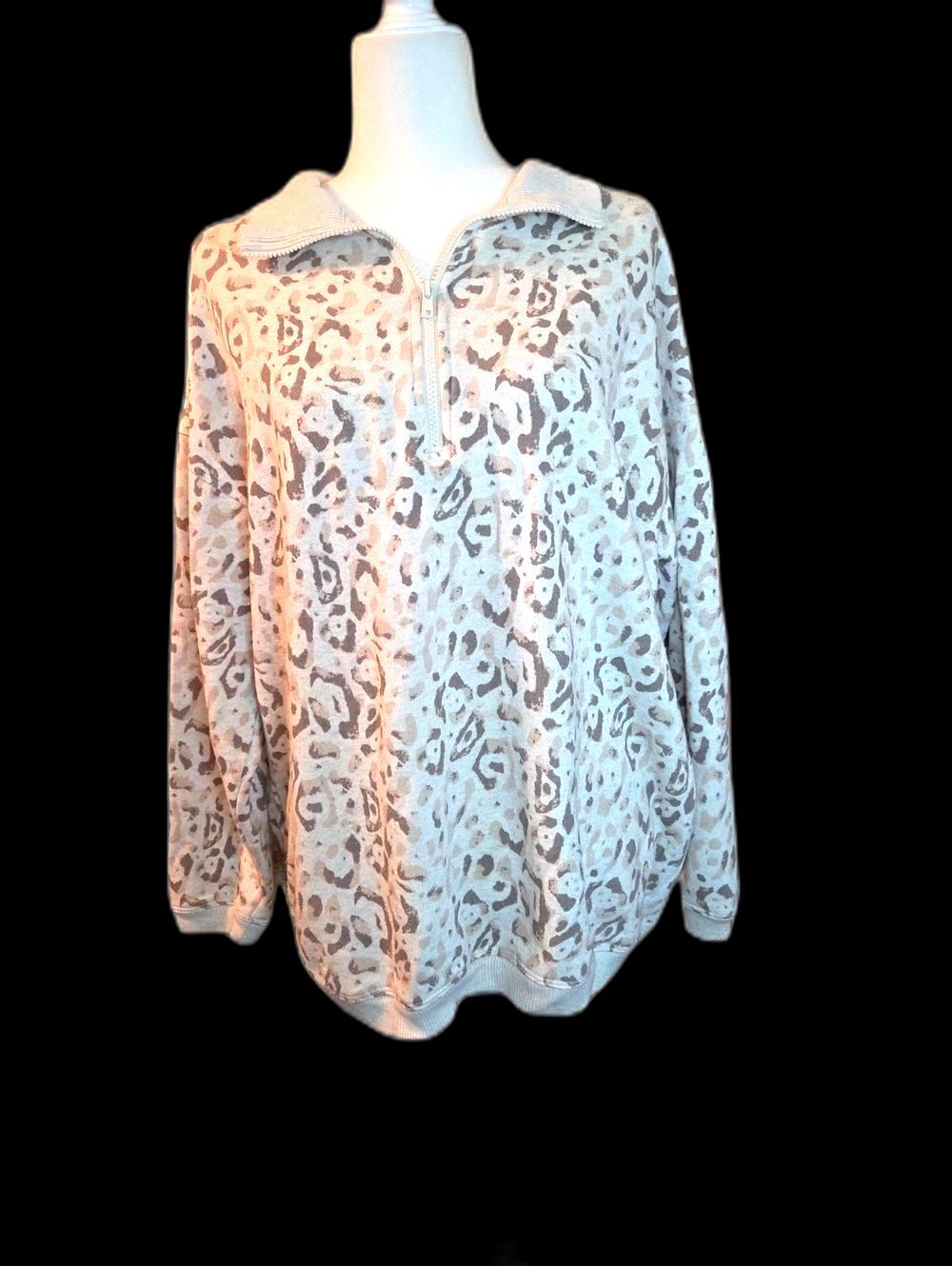 aerie Cream Leopard-Print Half-Zip Oversized Pullover